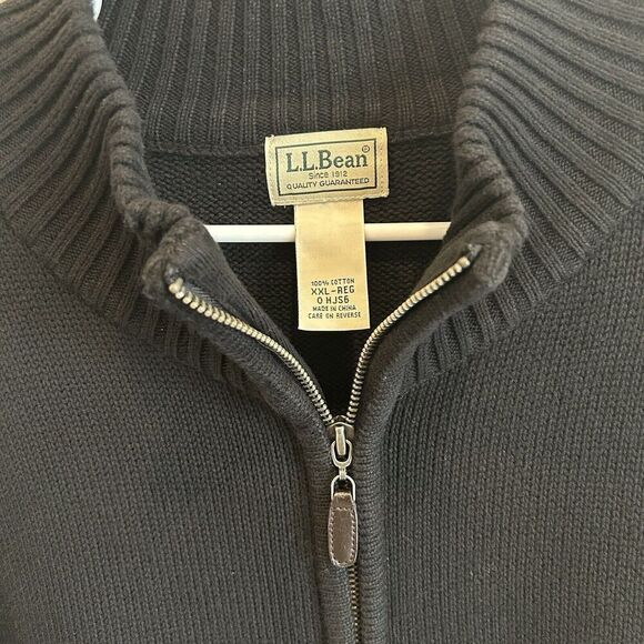 Vtg LL Bean XXL Men's Full Zip Sweater with Pockets Black Heavy Leather Pull EUC - Picture 3 of 9